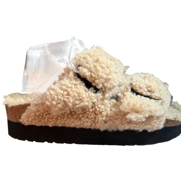Papillio By Birkenstock Arizona Shearling Sandals Teddy Eggshell Size 39 8 New - Picture 11 of 16
